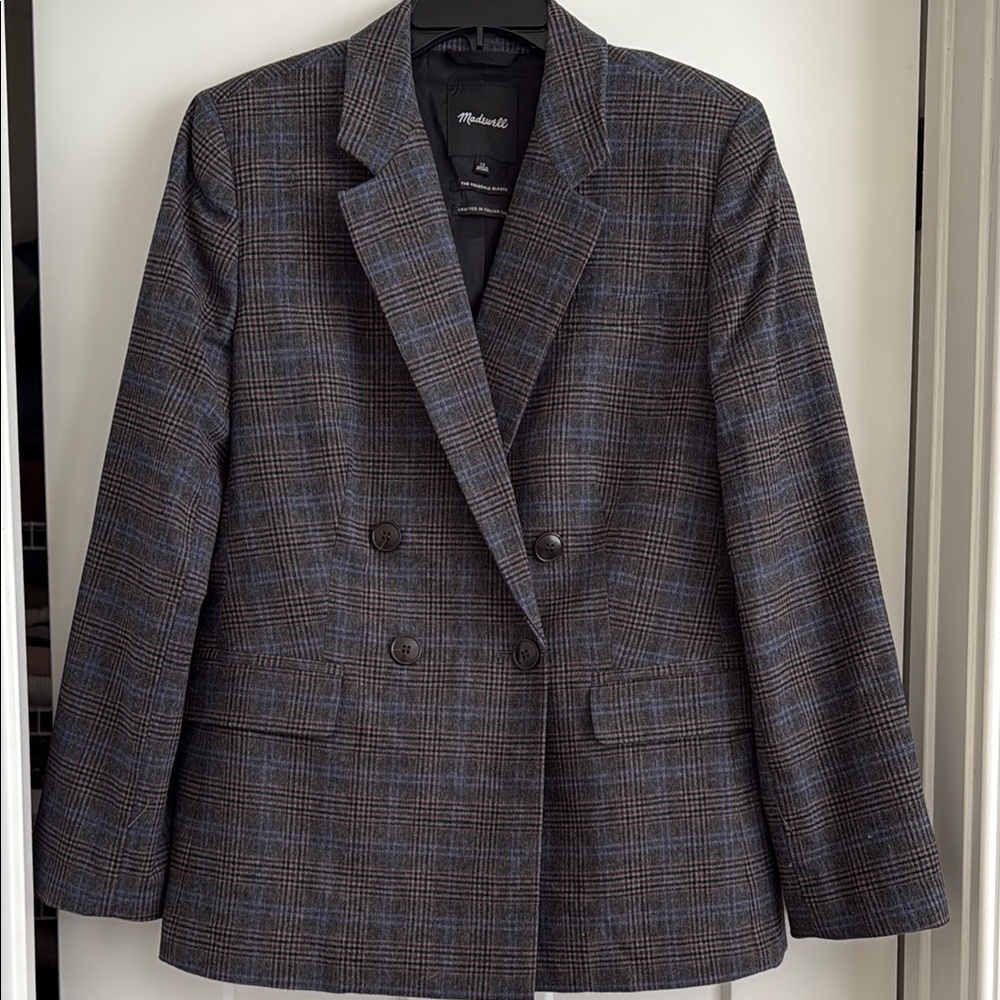 Madewell Navy and Gray Checkered Blazer